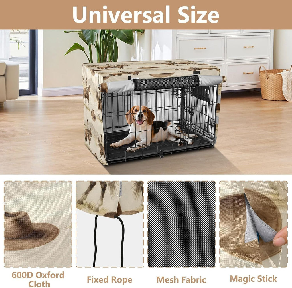 Vintage Western Cowboys Dog Crate Covers Breathable Dog Kennel Cover Windproof Waterproof Privacy Shading Fit for 48IN Wire Dog Cage
