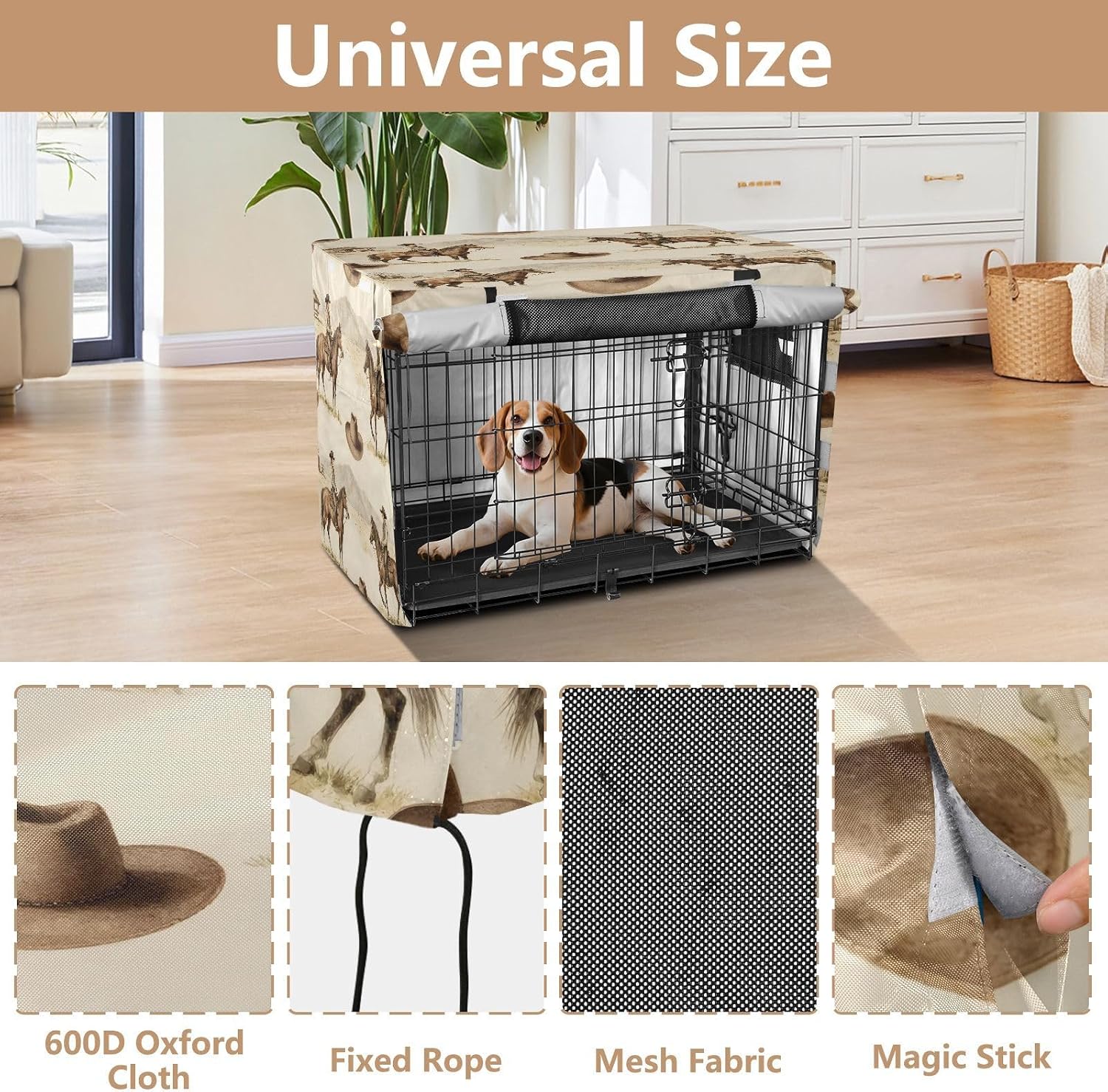 Vintage Western Cowboys Dog Crate Covers Breathable Dog Kennel Cover Windproof Waterproof Privacy Shading Fit for 48IN Wire Dog Cage