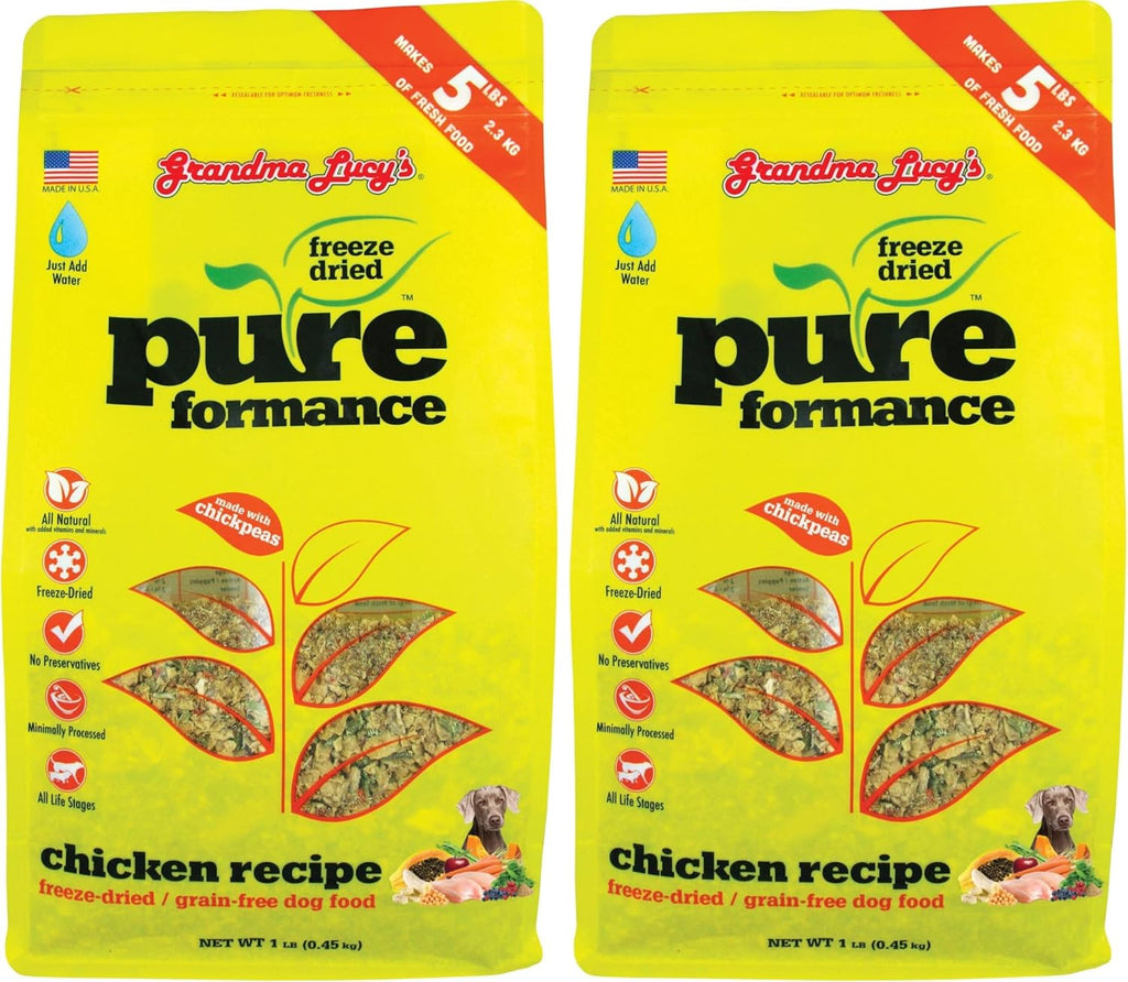GrandmaLucy Pureformance Freeze Dried Grain Free Chicken Recipe Dog Food 1 Lbs (Pack of 2)