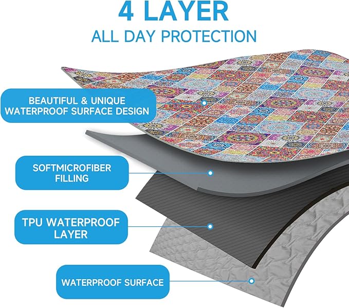 Waterproof Dog Blanket, Bohemian Dog Bed Cover Pet Blanket, Reversible Sofa Couch Cover for Dogs Washable, Protect Furniture Bed Couch Sofa for Puppy Cat (Colorful Medallion, 30×70 Inch)