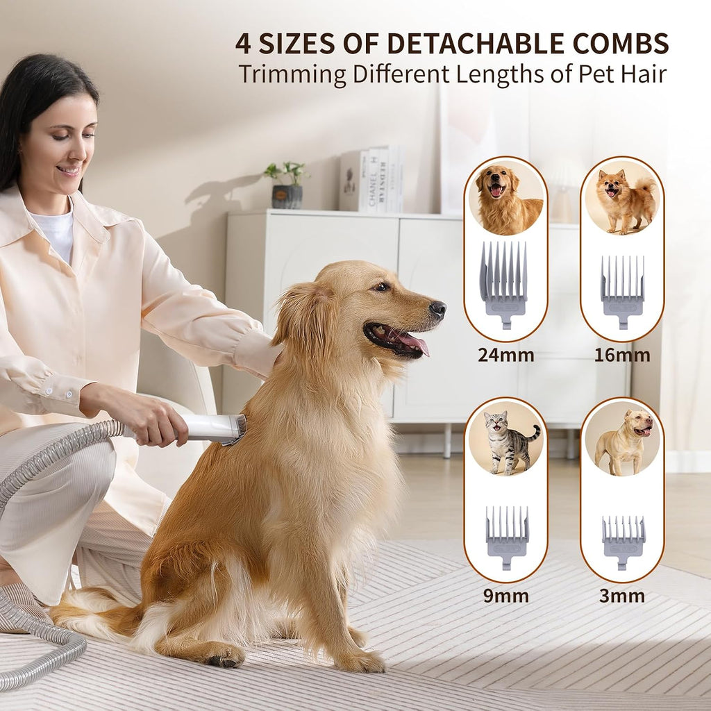 Dog Grooming Vacuum, 12000Pa Powerful with 1.5L Cup 7 in 1 Pet Electric Grooming Vacuum for with Hair Clipper & Shedding Brush, Low Noise, 3 Suction Levels for Thick Hair Cats & Dogs