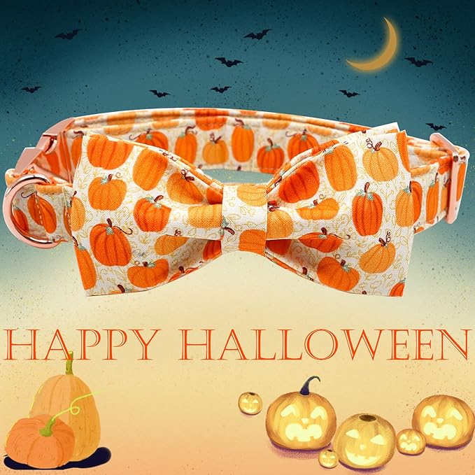 Dog Collar - Halloween Pumpkin Bowtie Pet Collar Gift Soft Bow Collar Pet Adjustable Metal Buckle Dog Collar for Medium Dogs