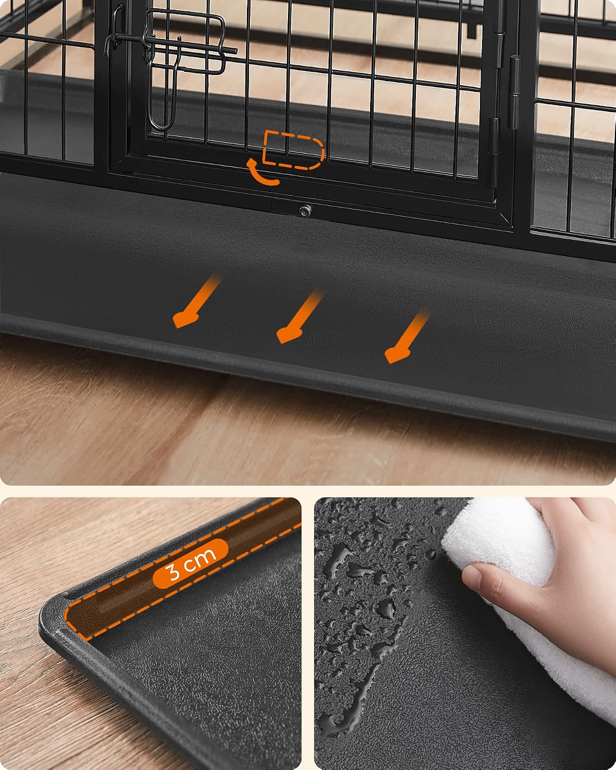Feandrea Heavy-Duty Dog Crate, Dog Cage, 92.5 x 57.5 x 64 cm, for Small and Medium Dogs, Anti-Escape, Double Removable Door, Easy Cleaning, Pet Cage, L, Black PPD002B01