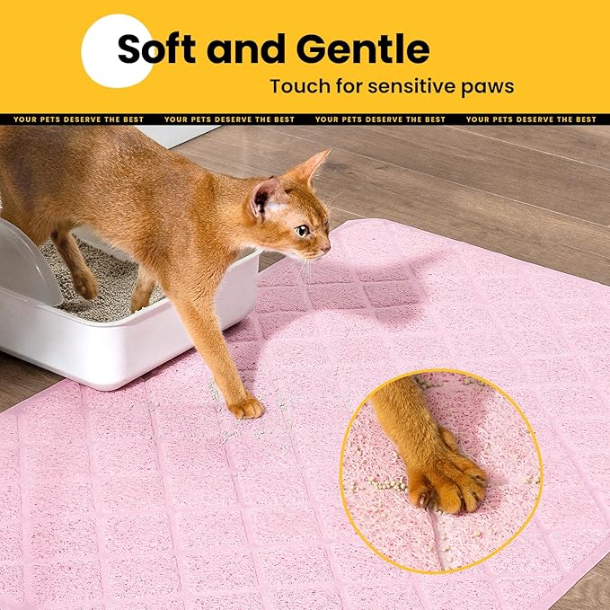 Cat Litter Mat Litter Trapping Mat, 24" x 17" Premium Durable PVC Grid Mesh with Scatter Control, Non-slip, Less Waste Cat Litter Box Mat, Pink