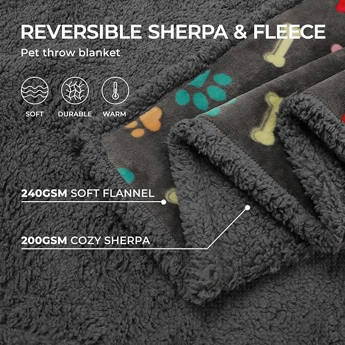 Luciphia Waterproof Pet Blankets for Couch Sofa Bed Cover Cat Liquid Pee Proof Washable Soft Fluffy Large Dog Blanket Reversible Furniture Protection Puppy Grey Bone Thicken Small（40" x 28"）