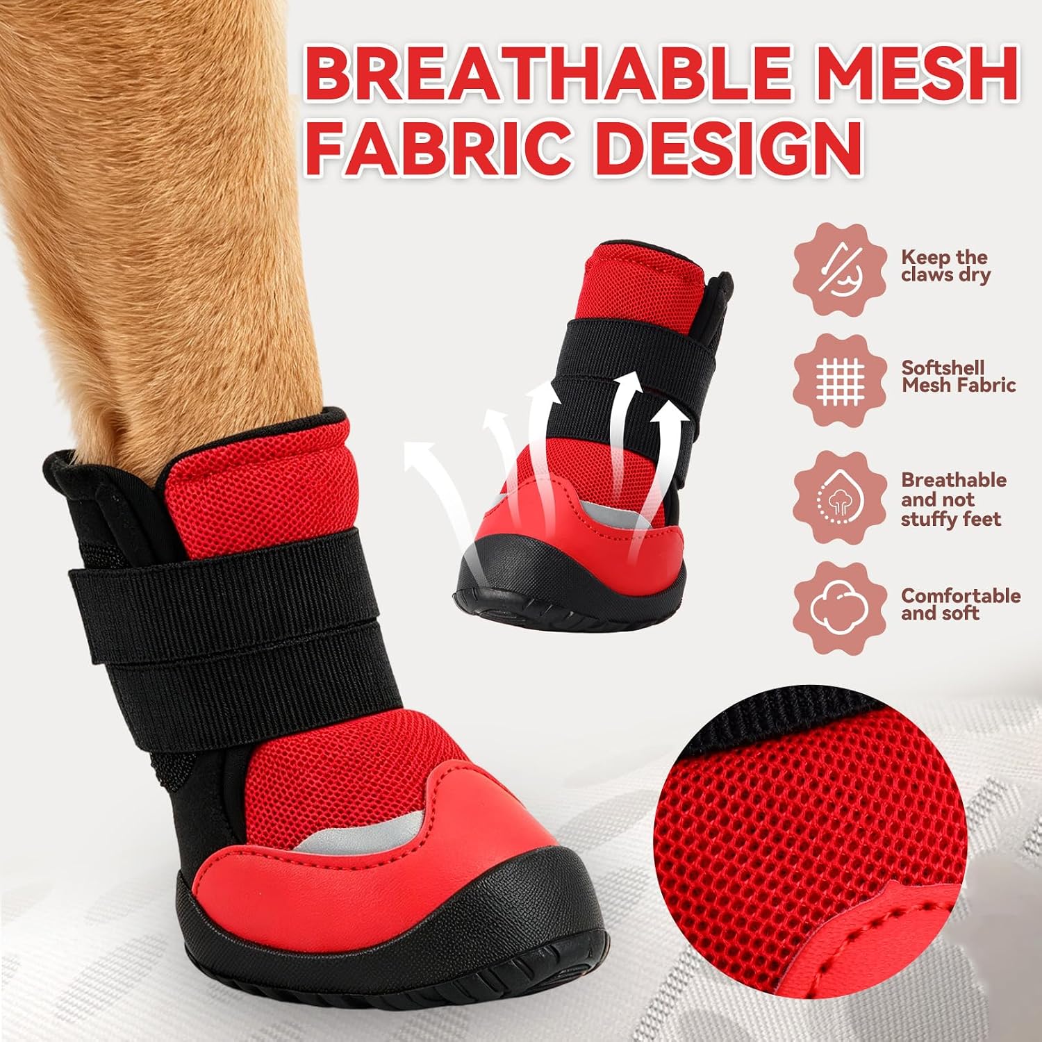 All-Weather Dog Boots for Paw Protection-Durable Dog Booties for Hot Pavement, Snow, Hiking | Non-Slip Sole & Adjustable Straps Outdoor Pet Shoes(red,9#)