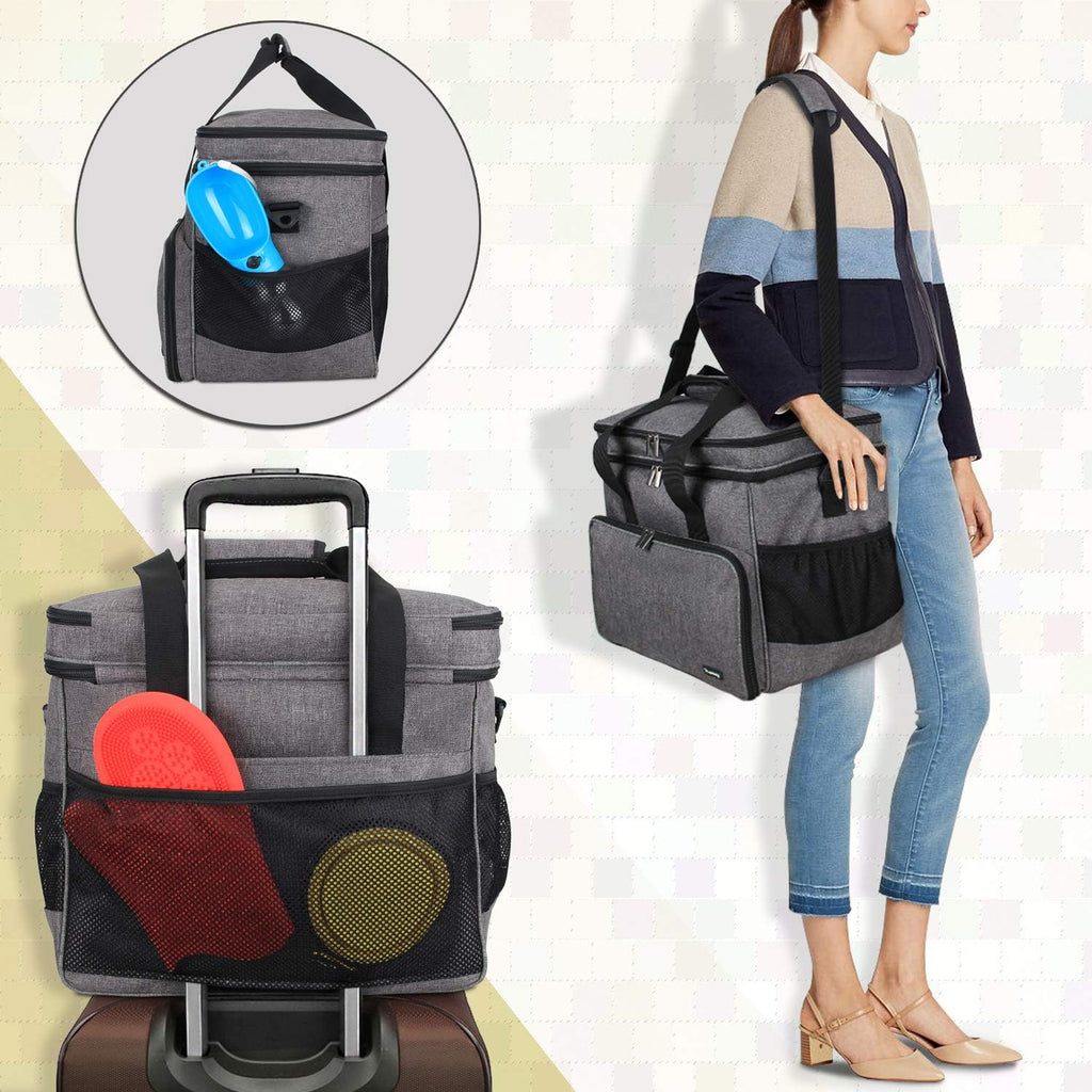 Teamoy 2 Layer Dog Travel Bag, Pet Supplies Weekend Tote Organizer, Gray | Large Dog Bag for Supplies with 2 Silicone Collapsible Bowls, 2 Food Carriers, 1 Water-Resistant Placemat
