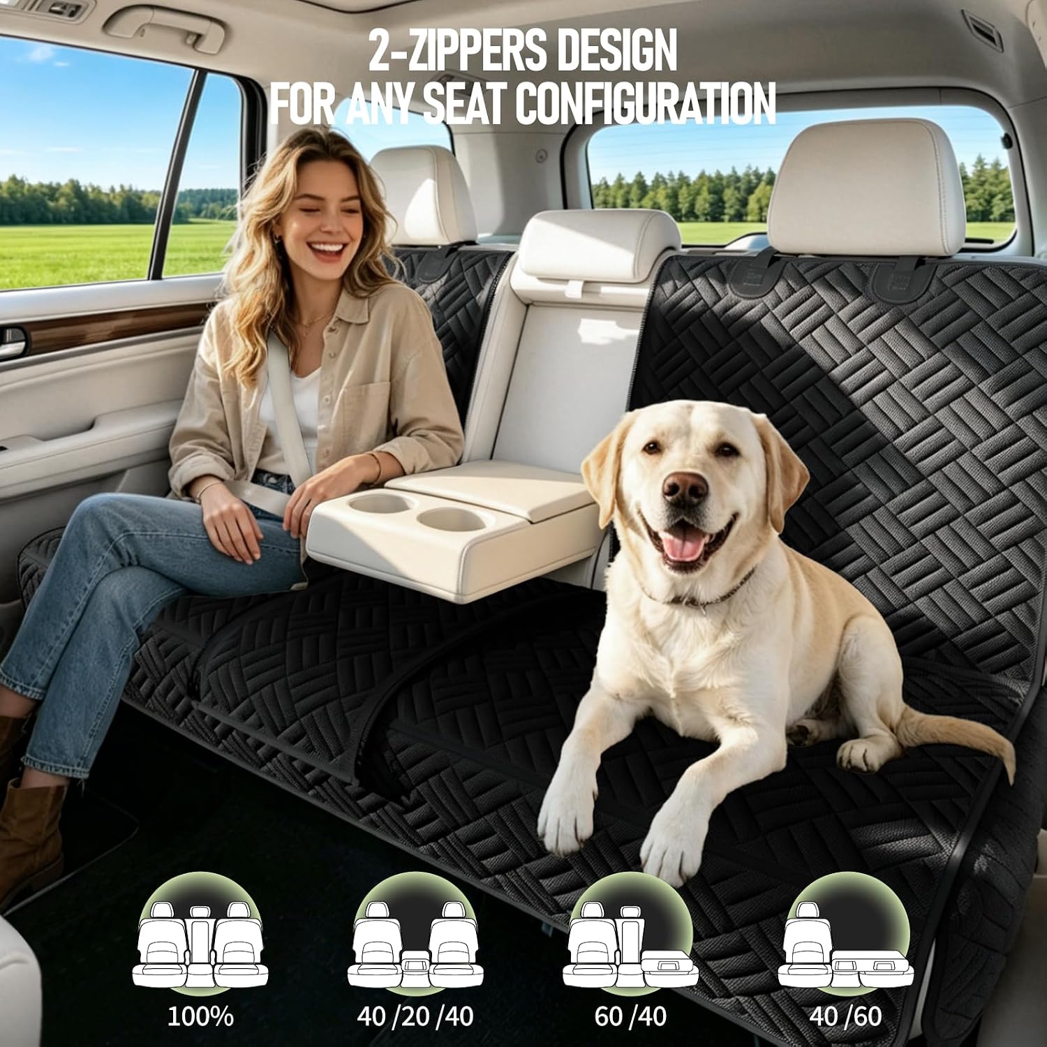 Dog Car Seat Cover for Back Seat, Waterproof 600D Oxford Protector | Non Slip Scratch Resistant Bench Cover, Easy to Clean, Fits Compact Cars/SUVs, 52 Inch, for Travel and Daily Use