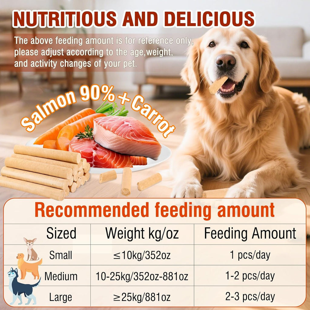 120g/4.23oz Dehydrated Salmon Sticks for Dogs,High-Protein Treats with Carrots,Rich in Omega-3,Easy to Digest,Perfect for Daily Training and Promoting Dental Health
