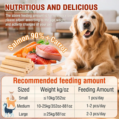 120g/4.23oz Dehydrated Salmon Sticks for Dogs,High-Protein Treats with Carrots,Rich in Omega-3,Easy to Digest,Perfect for Daily Training and Promoting Dental Health