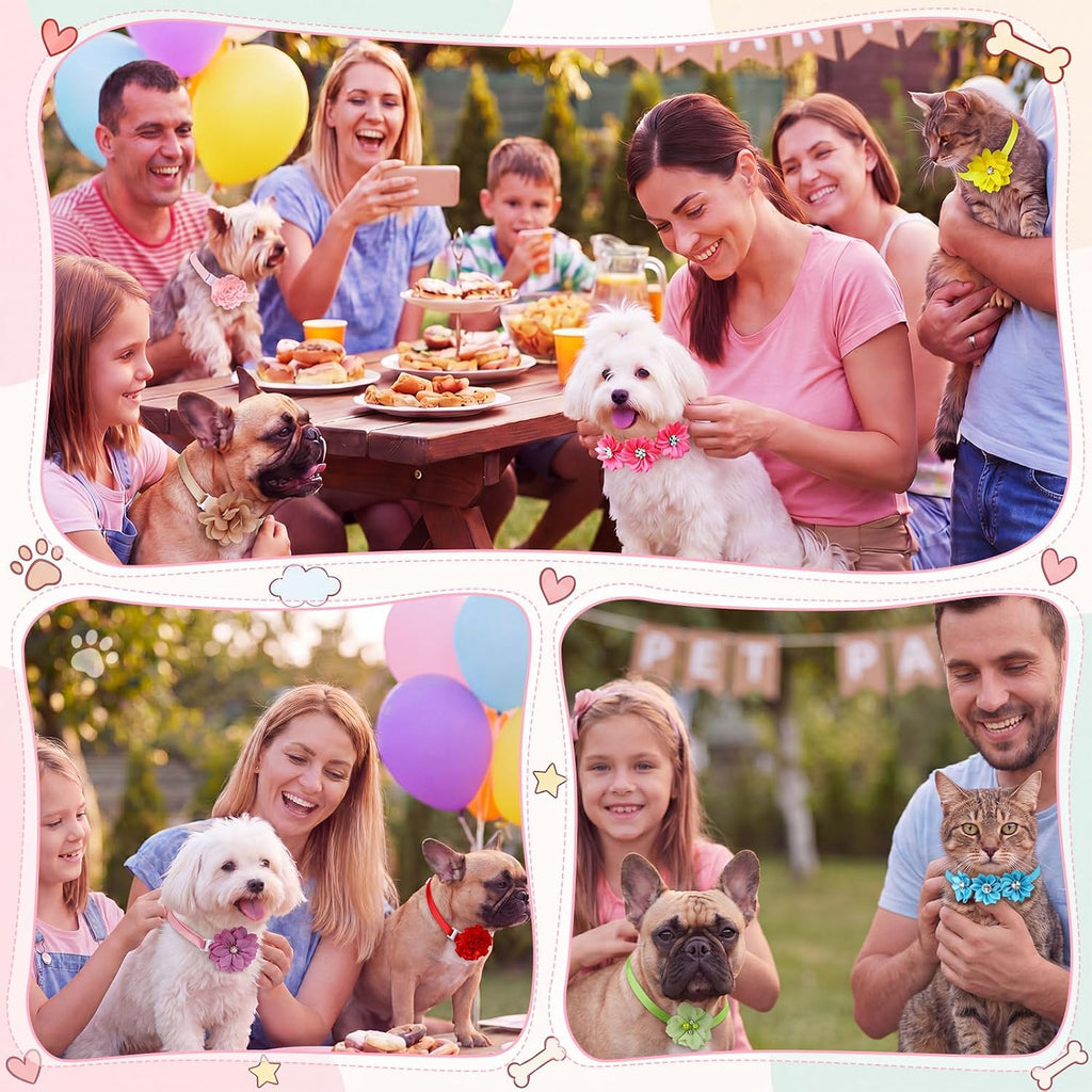 Reginary 100 Pcs Flowers Dog Collar Bulk Summer Floral Pet Bowtie Adjustable Nylon Multicolor Cat Accessory for Small Pets Dog Cat