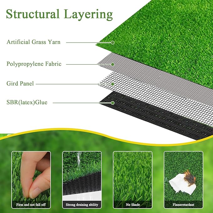 Bsmathom Artificial Grass Rug Indoor Outdoor Rug, 4x6Ft Artificial Grass Area Rug for Patio, Synthetic Artificial Grass Turf Fake Grass Rug with Drainage Holes for Balcony Garden Lawn Landscape