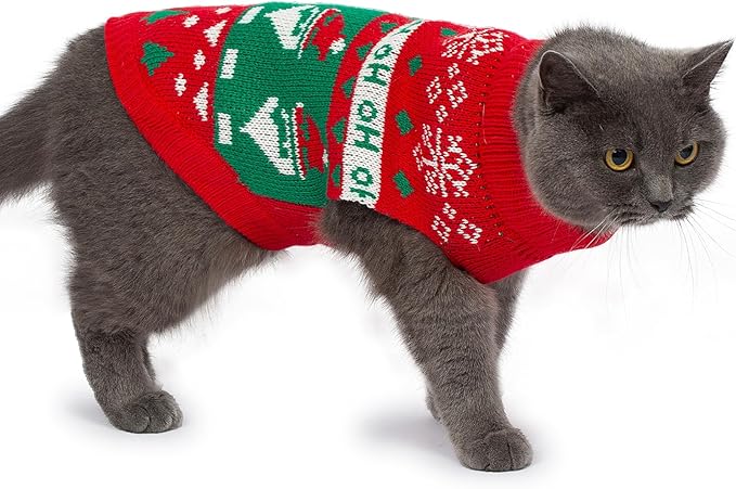 Stretchy Cat Christmas Sweater - 2 Packs Christmas Sweaters for Cats | Snug Winter-Ready Knit for Boy/Girl Cats & Kittens(Scarlet, Medium)
