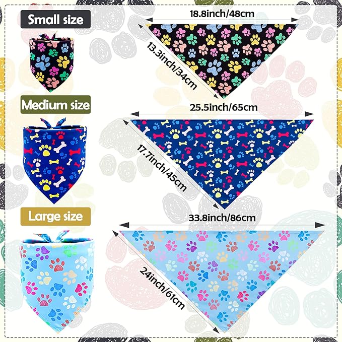30 Pcs Paw Print Dog Bandanas for Small Dogs Stitch Dog Bandanas Bulk Polyester Bandana Party Grooming S