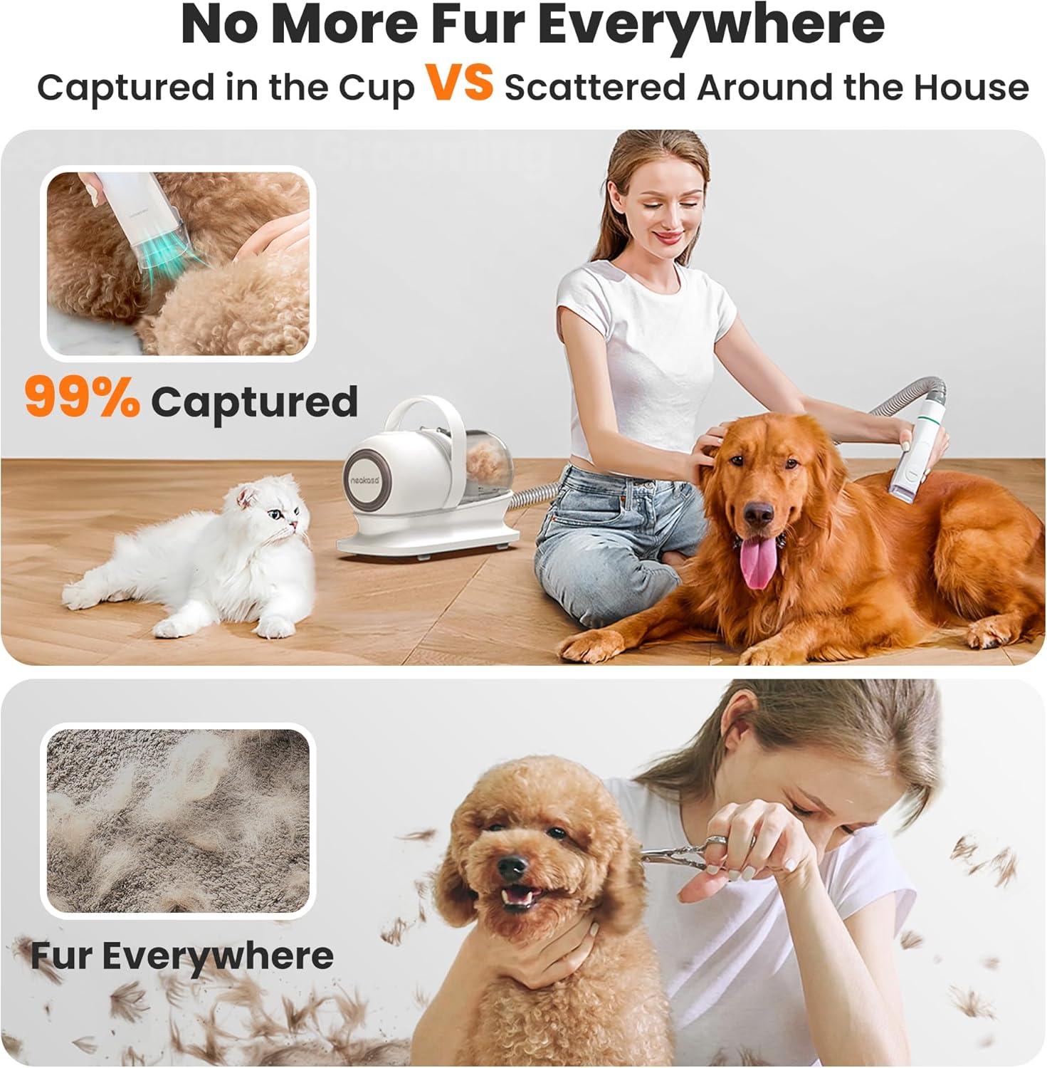 Neakasa P1 Pro Dog Grooming Vacuum Kit, 6-in-1 Pet Hair Grooming with Clippers and Vacuum, 9000Pa Suction, Low Noise, 1L Dust Cup for Home Shedding & Trimming