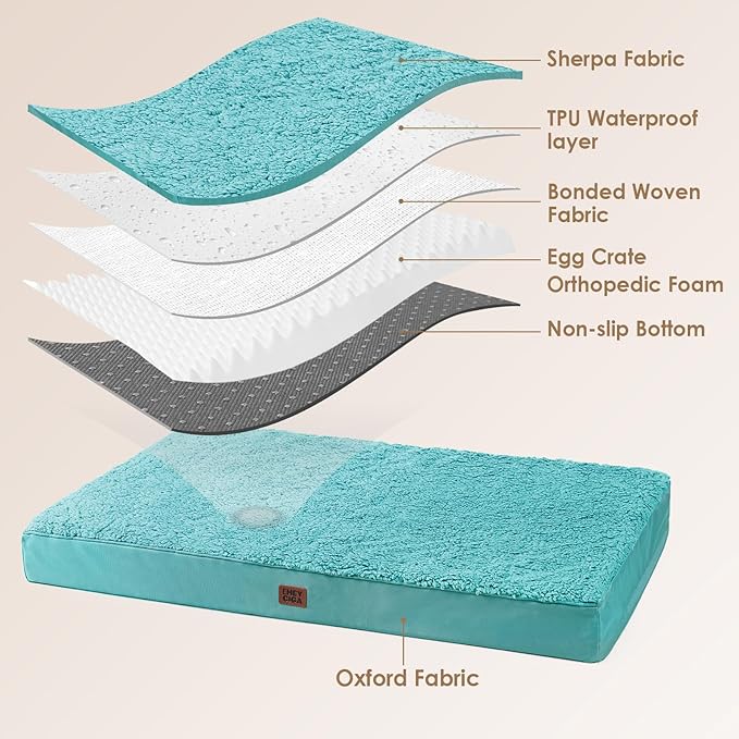EHEYCIGA Orthopedic XL Dog Beds for Extra Large Dogs with Removable Washable Cover for Crate, Turquoise Blue, 41x27