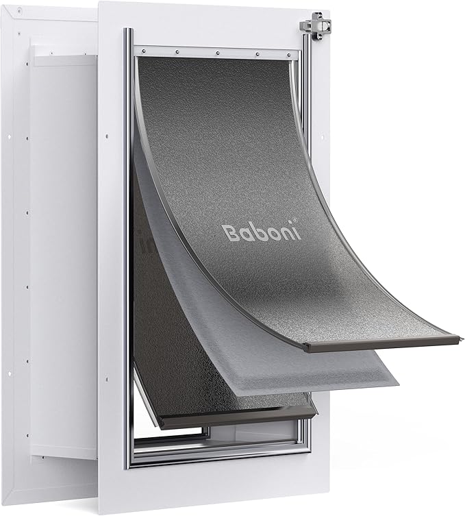 Baboni Pet Door for Wall,3-Flap,Steel Frame and Telescoping Tunnel, Aluminum Lock, Double Flap Dog Door and Cat Door, Strong and Durable (Pets Up to 100 Lb) -Large