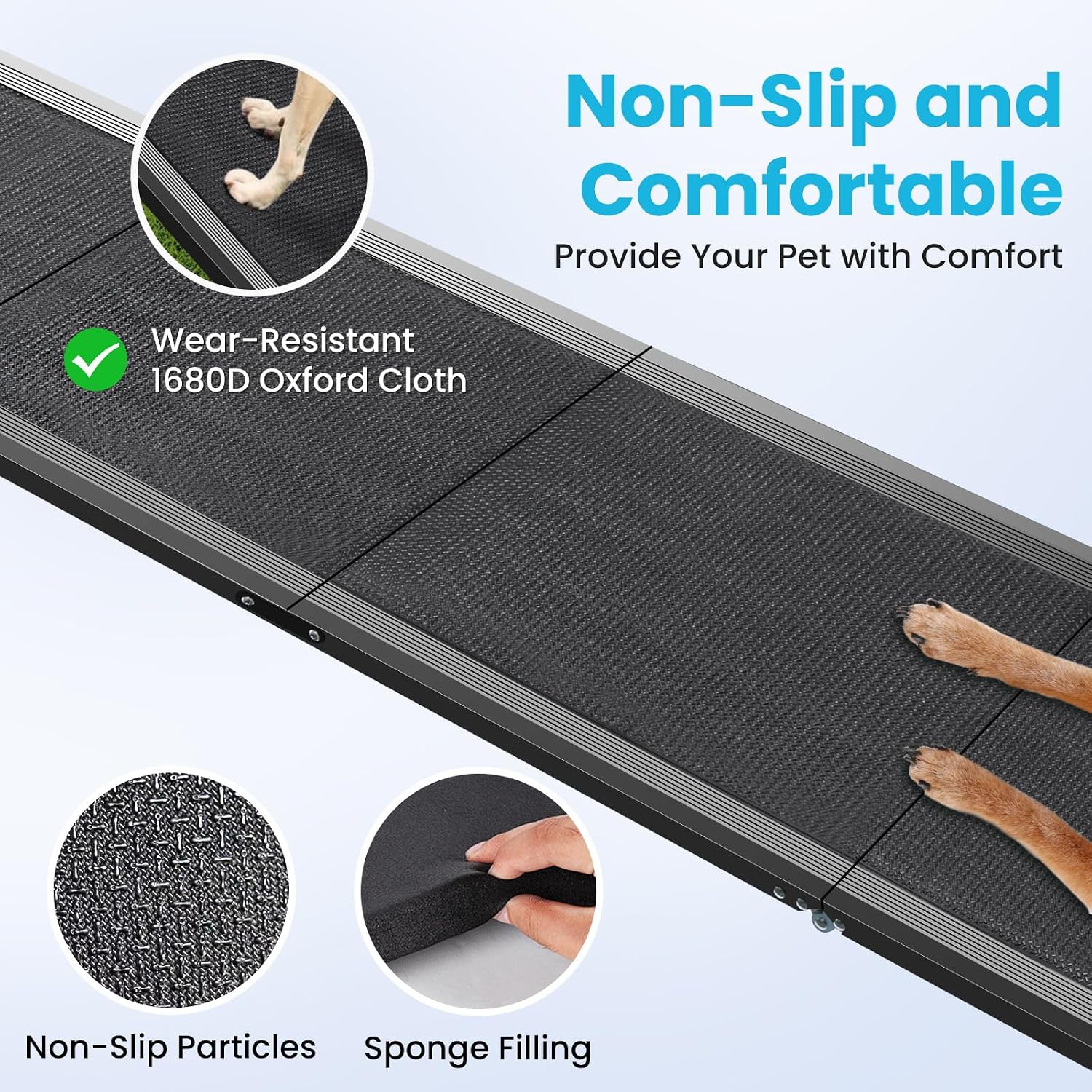67''L x 17''W Dog Ramp for Car, Folding Portable Pet Stair Ramp with Non-Slip Rug Surface, Extra Wide Dog Steps for Medium & Large Dogs Up to 250LBS Enter a Car, SUV & Truck