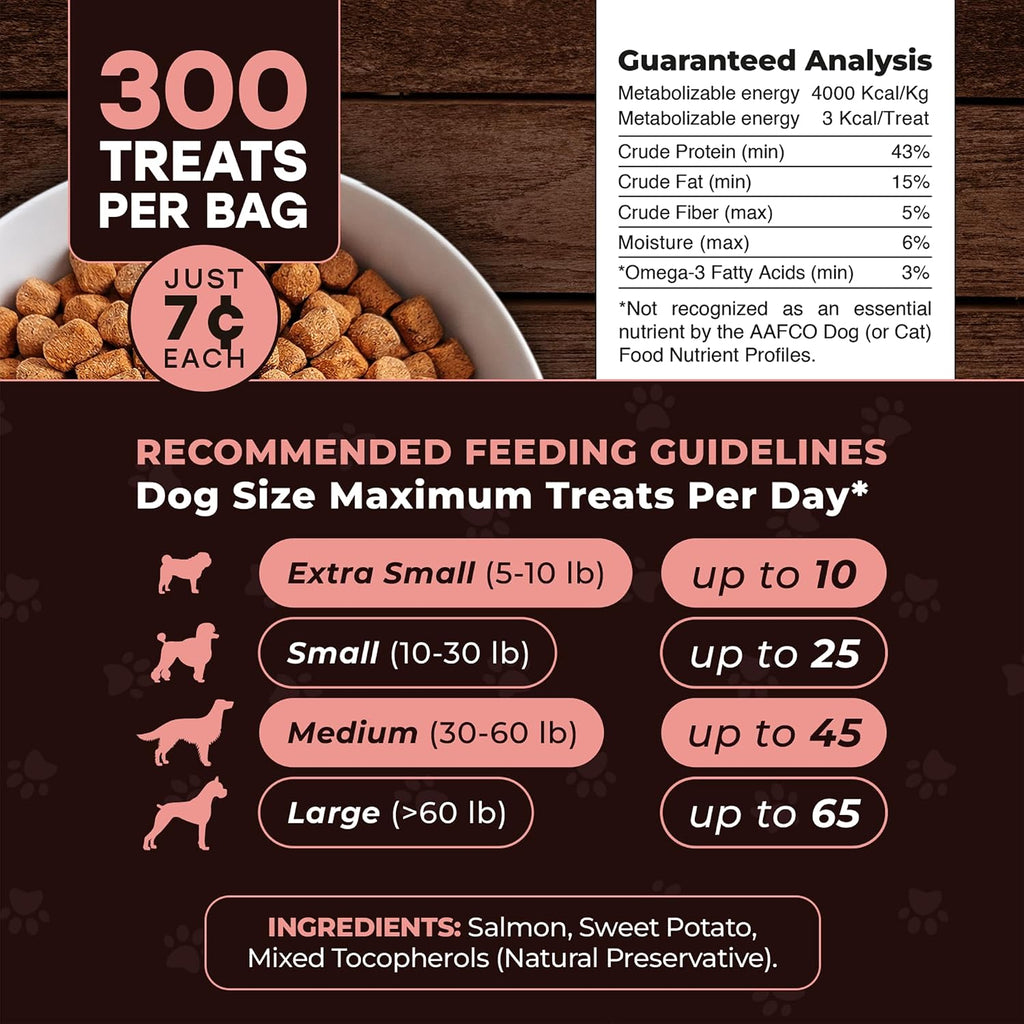 Freeze-Dried Raw Salmon Dog Treats - Single Protein, Grain-Free | Wild-caught salmon with sweet potato and omega-3; no fillers; training reward or kibble topper