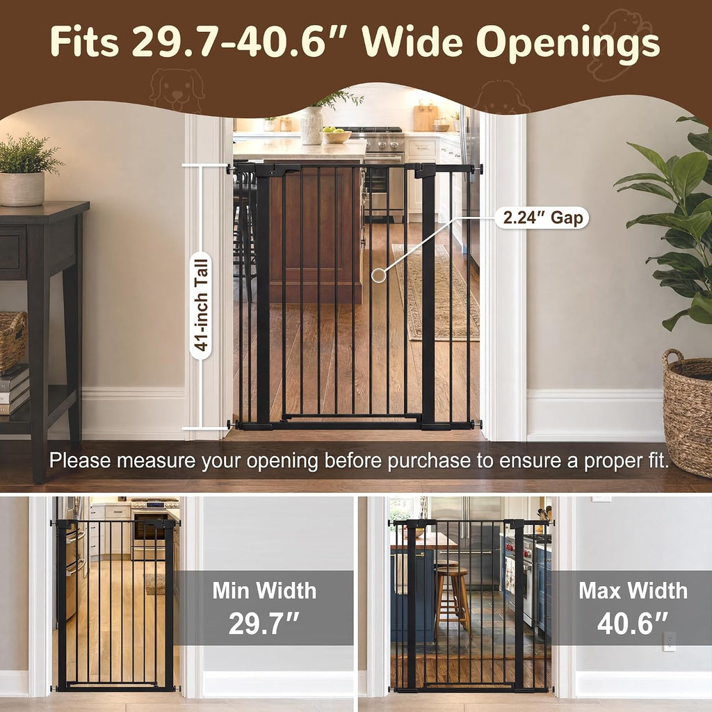 41” Extra Tall Baby Gate for Stairs 29.7-40.6" Wide Dog Gate | Auto Close, Pressure Mount Pet Gates for Doorways No Drilling, Indoor Extra Tall Child Safety Gates for Pets/Kids, Anti-Jump
