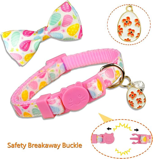 2 Pack Easter Cat Collar with Bowtie Adjustable Cute Kitten Collars for Easter Holiday Bunny and Egg Design with Decorative Charms