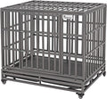 SMONTER 42" Heavy Duty Dog Crate Strong Metal Pet Kennel Playpen with Two Prevent Escape Lock, Large Dogs Cage with Wheels, Dark Silver …