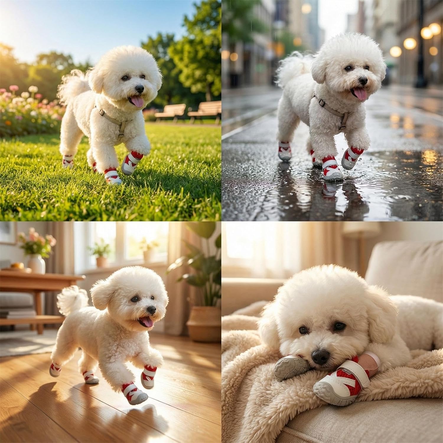 Dog Shoes for Small Dogs, Hot Pavement Summer Puppy Dog Boots & Paw Protectors with Soft Anti-Slip Rubber Sole, Mesh Breathable Dog Booties for Hardfloors, Walking Running 4 Pack (red, 3)