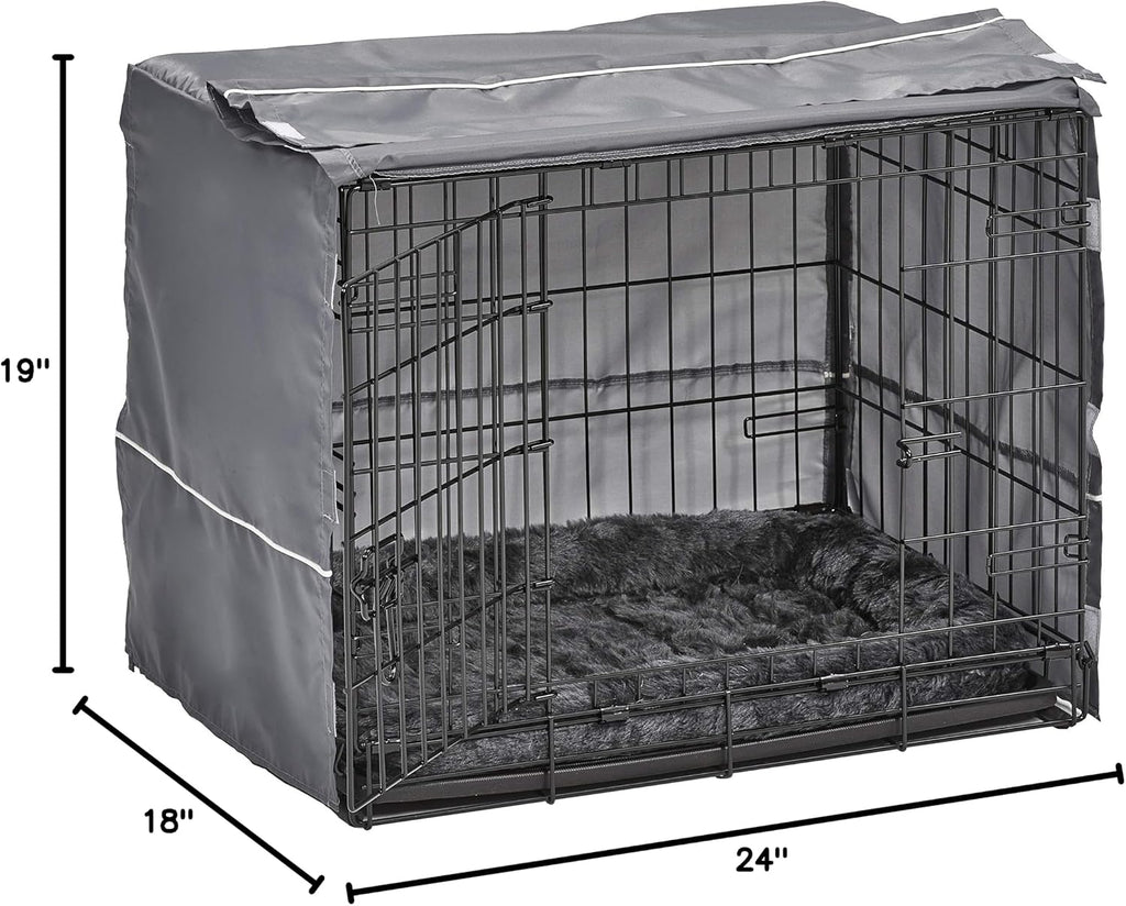 MidWest Homes for Pets Double Door 24-inch Dog Crate Kit, Bundle Includes a Two-Door Cage, Matching Gray Bed and Crate Cover, For Small Breeds