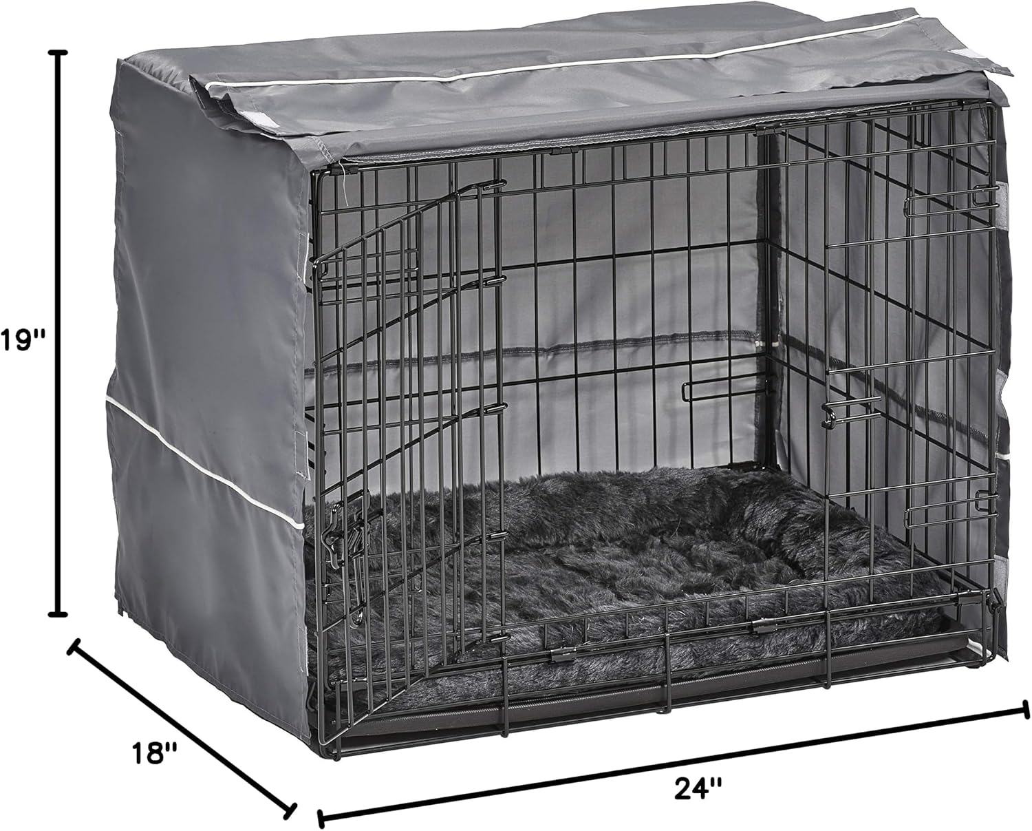 MidWest Homes for Pets Double Door 24-inch Dog Crate Kit, Bundle Includes a Two-Door Cage, Matching Gray Bed and Crate Cover, For Small Breeds