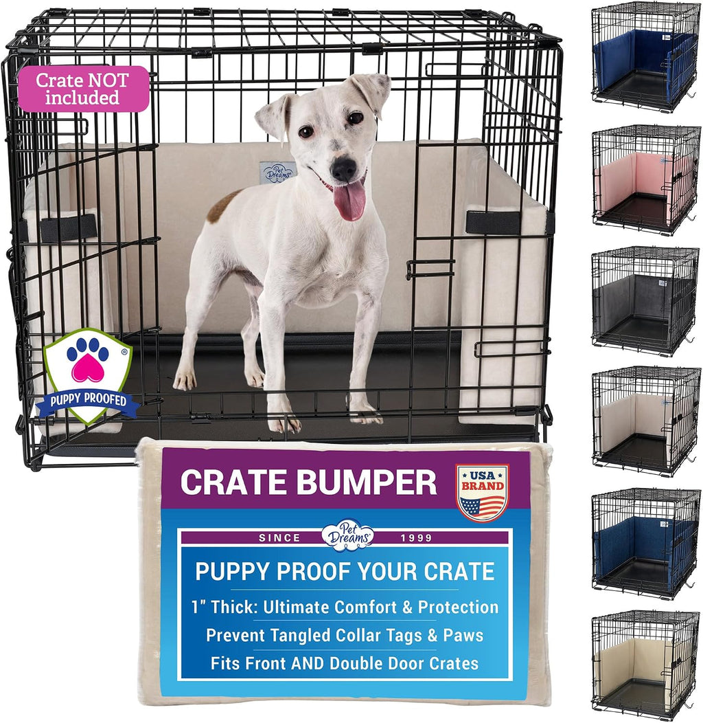 Pet Dreams Dog Crate Bumper - Patented Comfy Liner & Dog Tail Protector for Inside Crate, Fits iCrate Cages 18, 24, 30, 36, 42, 48 Inches (Ivory, Small, 24")