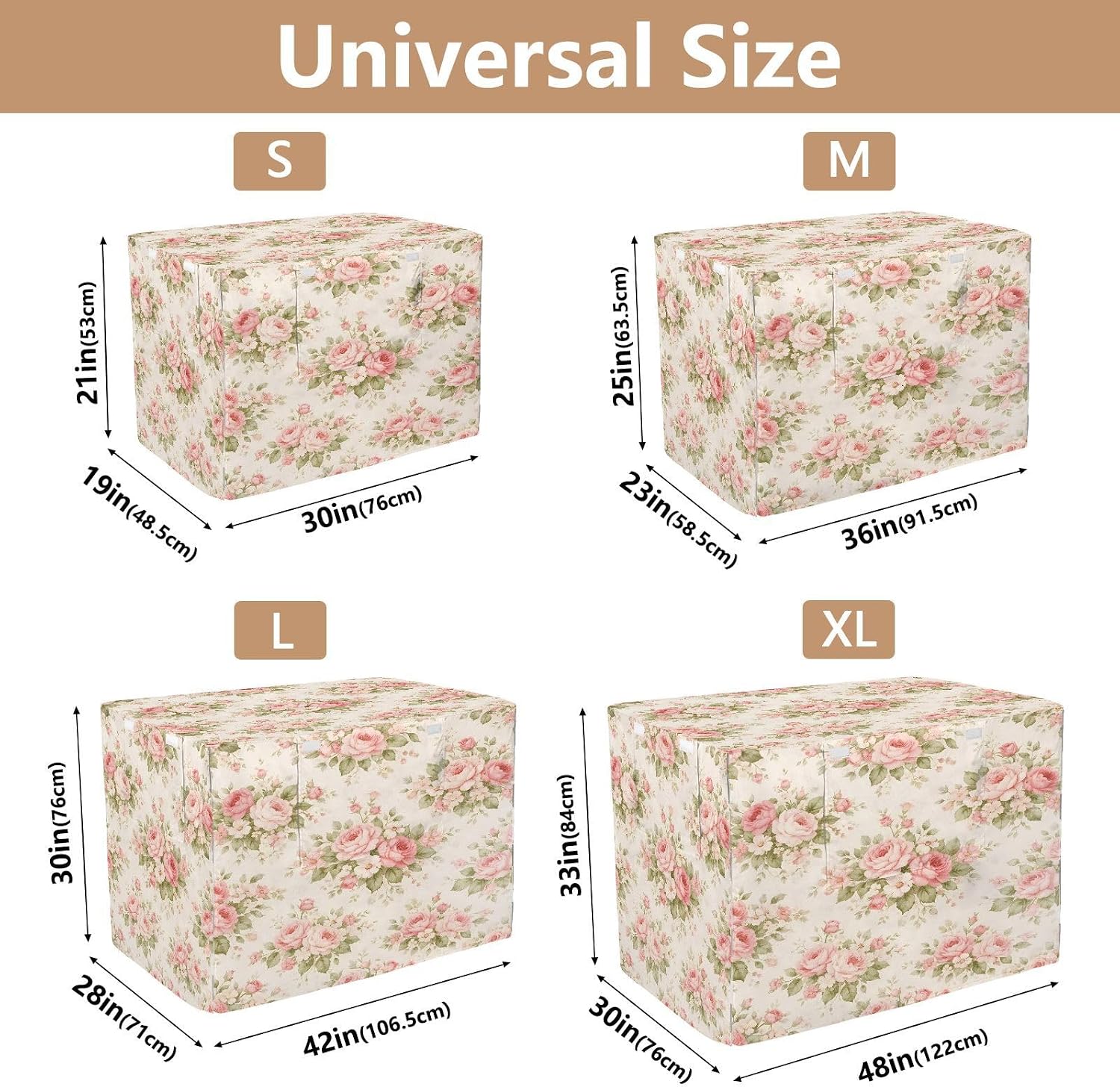 Shabby Chic Flowers Dog Crate Cover 600D Oxford Heavy Duty Kennel Cover Mesh Window Soundproof Waterproof Sunshade Universal Fit for 48 inches Wire Cage