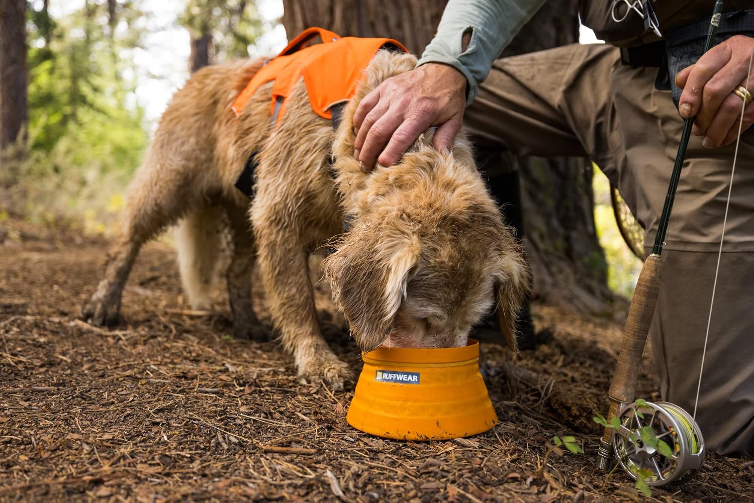 Ruffwear, Bivy Collapsible Dog Bowl, 60 fl oz, Salamander Orange, Medium | Waterproof Welded Single-Wall Fabric, Ultralight Portable Fold-Flat, Non-Slip Bottom, Accessory Loop, Reflective Trim, 1.8 L