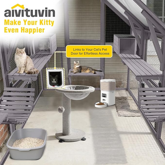 Aivituvin Cat House Outdoor Catio Kitty Enclosure with Super Large Enter Door,Wooden Cat Cage Condo Indoor Playpen with Platforms,Small House 110" L