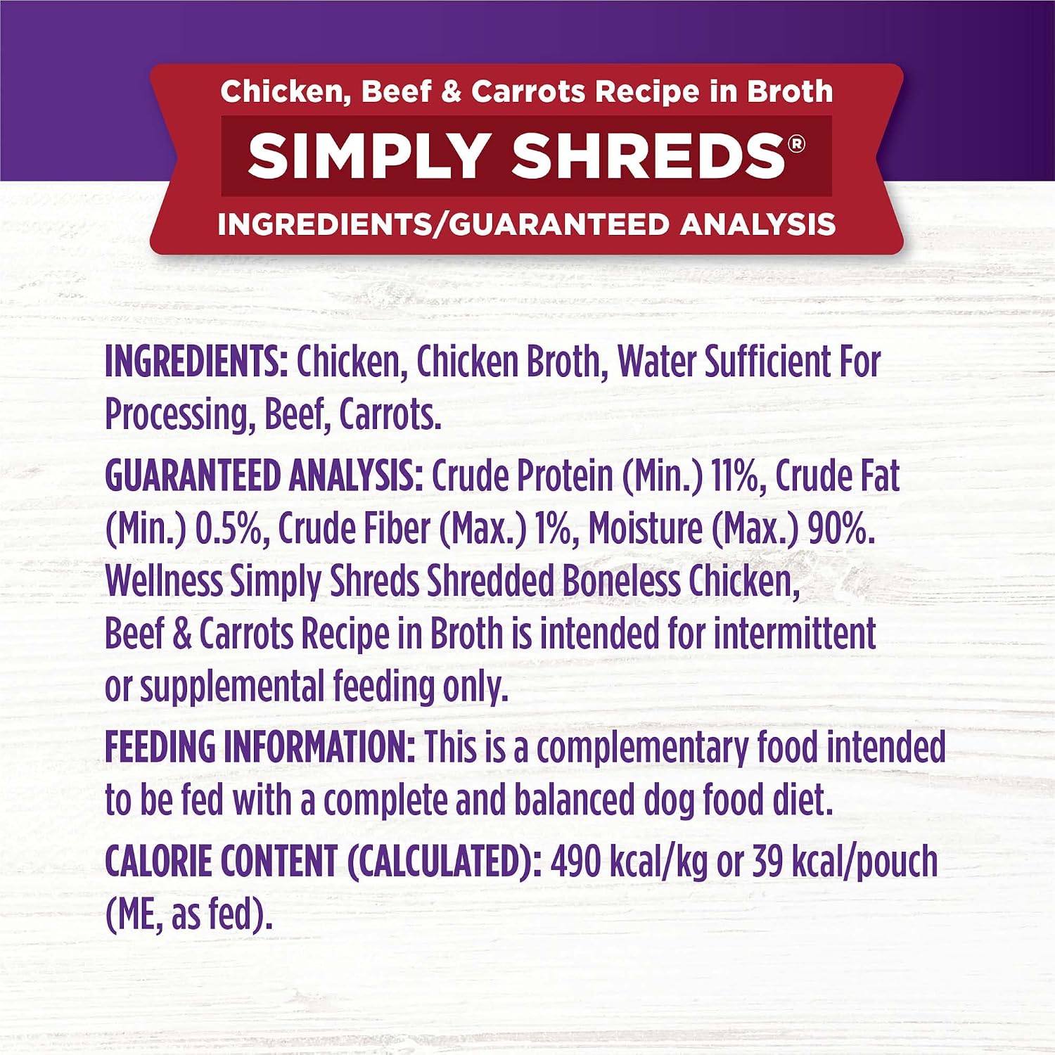 Wellness Bowl Boosters Simply Shreds Wet Dog Food Topper for Small, Medium, and Large Breeds, Grain Free, Natural, Beef and Carrots Recipe, 2.8 oz, Pack of 12 Pouches