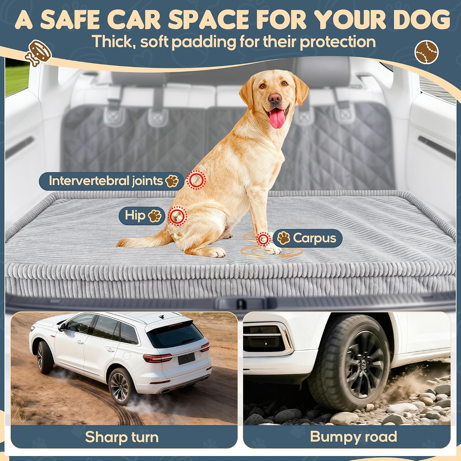 Loiion Dog Car Bed, Non-Slip Backseat Extender Pet Mat 56"x28.7"x2" | Removable, Washable Dog Bed With Waterproof Liner Protects Car Seats, Anti-Slip Travel Bed For Dogs
