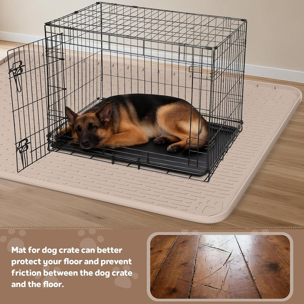 Silicone Dog Crate Mat 40"x 28" Under Dog Crate Kennel Pad Mat, Khaki | Extra Large Dog Cage Mat, Non-Slip Waterproof Dog Playpen Mat, Reusable Washable Dog Mat for Crate, Protect Floors