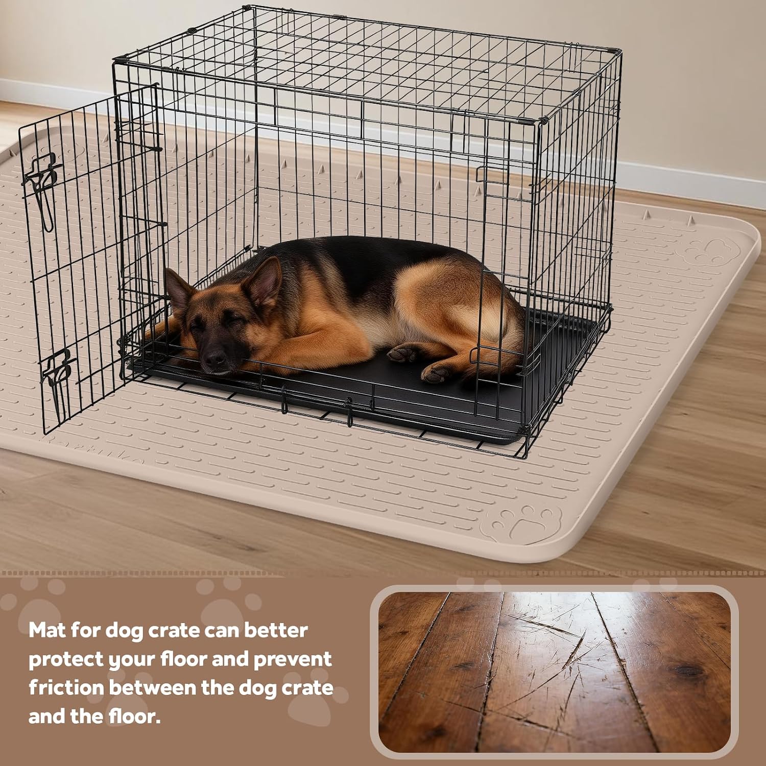 Silicone Dog Crate Mat 40"x 28" Under Dog Crate Kennel Pad Mat, Khaki | Extra Large Dog Cage Mat, Non-Slip Waterproof Dog Playpen Mat, Reusable Washable Dog Mat for Crate, Protect Floors
