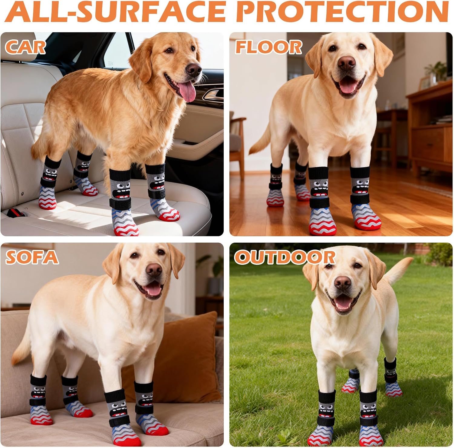 Dog Socks to Prevent Licking Paws with Grippers for Hardwood Floors Anti Slip, Cute Double Sides Dog Winter Shoes Booties Boots & Paw Protectors with for Small Medium Large Senior Dogs M
