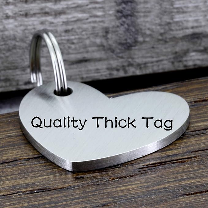 Ultra Joys Dog ID Tag, Custom Dog Tag Personalized Cat Tag, Pet ID Tag, Brushed Stainless Steel Heart Cat Tags Pet Tags Silver Small