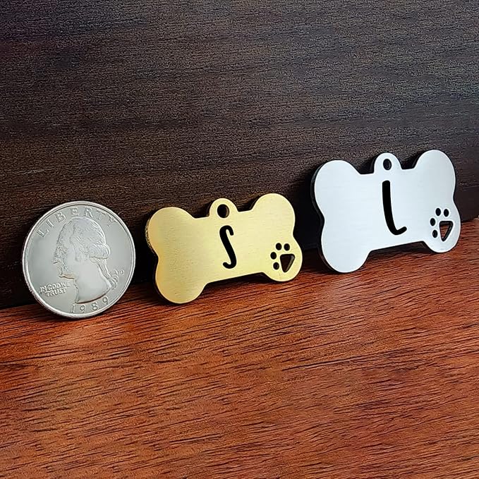 Ultra Joys Dog Tags Personalized for Pets - Hollow Paw Custom Pet ID Tag - Engraved Dog Tag for Small, Large Dogs - Large Bone in Silver