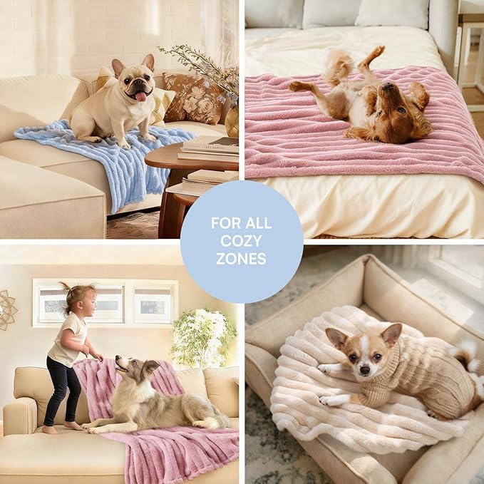 LINENLUX 1 Pack 3 Soft Dog Blanket Washable Warm Fleece Cat Blankets for Pet Puppy Fluffy Calming Flannel Pink/White/Blue Small
