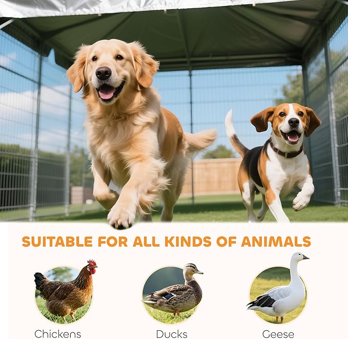 PawHut Outdoor Dog Kennel, Heavy Duty Dog Run Outdoor Fence with Waterproof Cover, Galvanized Chain Link, Secure Lock, for Large Sized Breeds, Chickens, Ducks, 20' x 7.5' x 5'