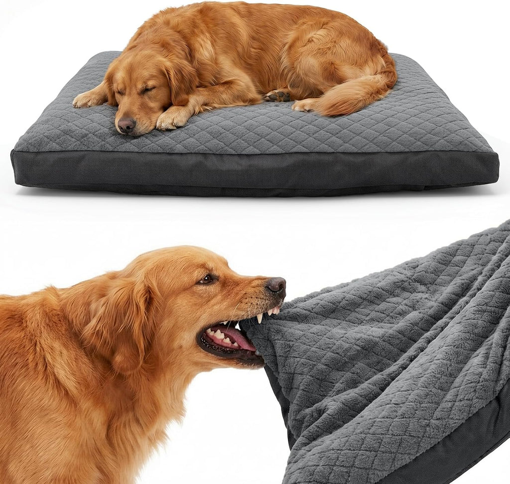 GASUR Indestructible Chew-Proof Dog Bed for Large Dogs, Durable Crate Bed | Large Sized Dog Bed for Aggressive Chewers, Waterproof & Washable Pet Couch with Removable Cover (Grey, L, 41"x27")