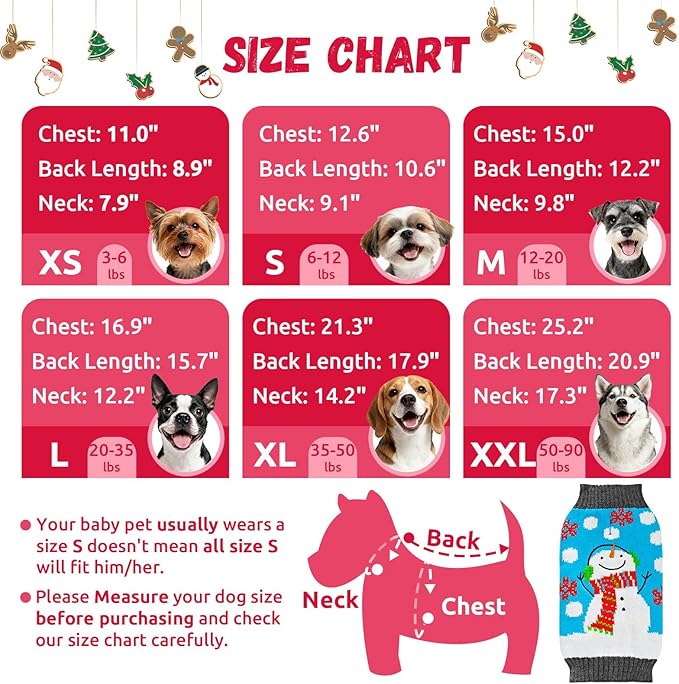 Pet Christmas Dog Sweaters Cute Animal Snowman Printed Puppy Xmas Costumes Winter Warm Turtleneck Jumpers Puppy Knitted Clothes Cat Outfits (L, Blue Snowman)