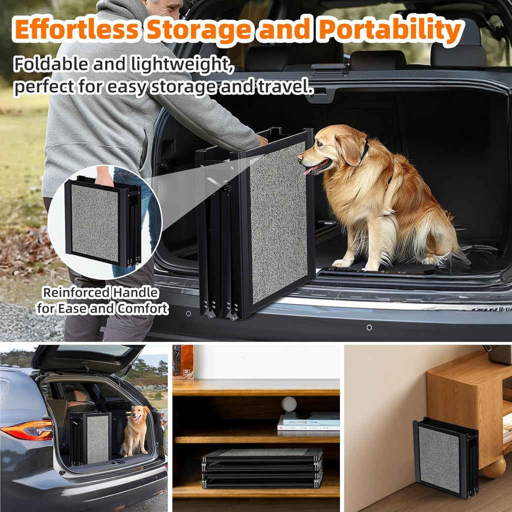 Dog Ramp for Car 𝟕𝟏”𝐱𝟐𝟎” Large Folding Pet Stair Ramps for Truck, SUV, with Non-Slip Surface, Up to 250LBS, Outdoor Dog Car Ramp for Medium & Large Dogs, Portable Pet Steps