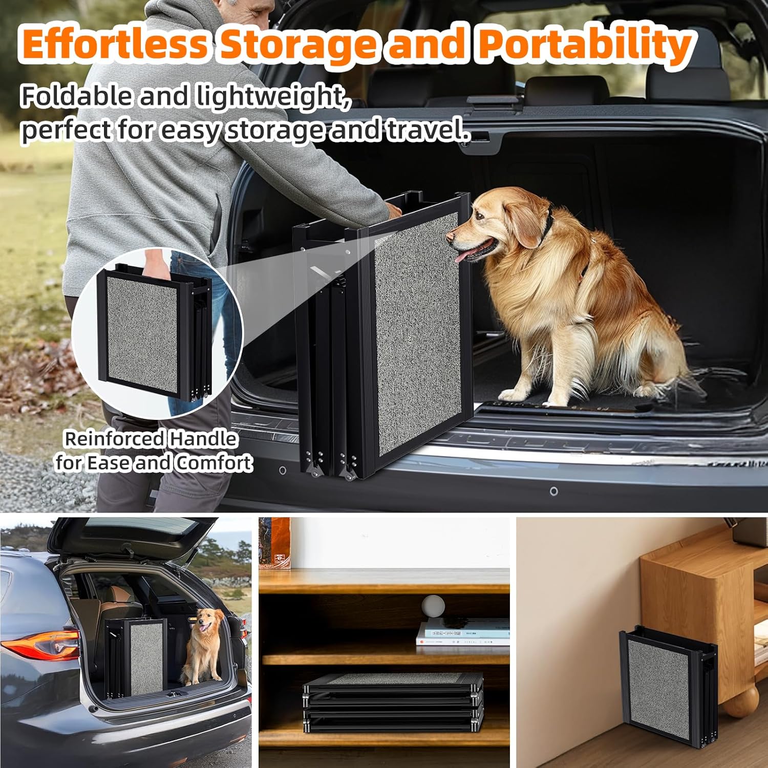 Dog Ramp for Car 𝟕𝟏”𝐱𝟐𝟎” Large Folding Pet Stair Ramps for Truck, SUV, with Non-Slip Surface, Up to 250LBS, Outdoor Dog Car Ramp for Medium & Large Dogs, Portable Pet Steps