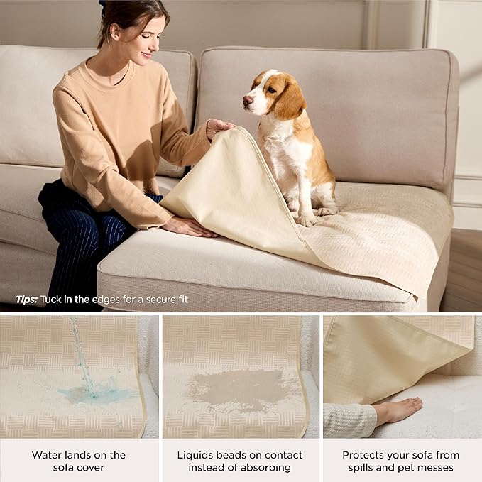 Bedsure Waterproof Bed Cover for Dogs Washable - Waterproof Blanket for King Bed Couch Sofa Cozy, Lightweight Furniture Protector for Pet Cat Quick Drying, Sandy Tan, 82x102IN