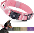 2025 Upgrade Waterproof AirTag Dog Collar, Military Tactical Dog Collar with AirTag Holder, Comfortable Control Handle and Metal Buckle, GPS Dog Collar Holder for Medium to Large Dogs (Pink, XL)