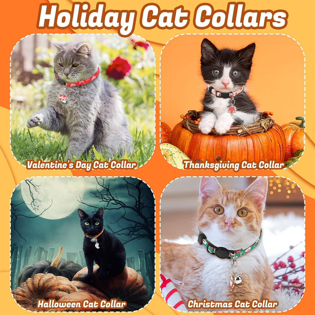 18 Pcs Holiday Cat Collars Halloween Cat Collars Breakaway with Bell | Adjustable Kitten Collar with Plastic Buckle for Holiday Pet Cat Costume,Multicolor