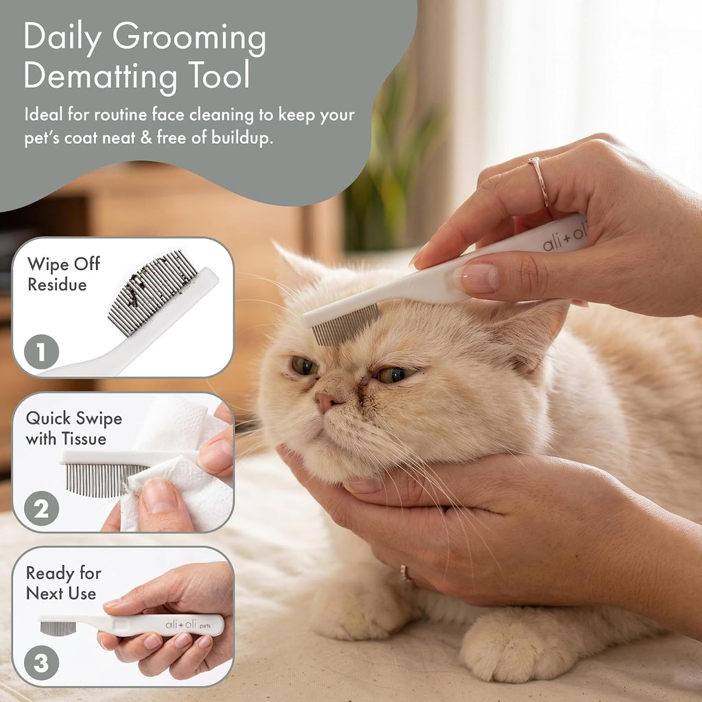 Ali+Oli Pets Eye Comb for Dogs & Cats – Fine Tooth Tear Stain Remover Comb – Pet Face Grooming Comb for Removing Eye Gunk, Debris & Tear Stains